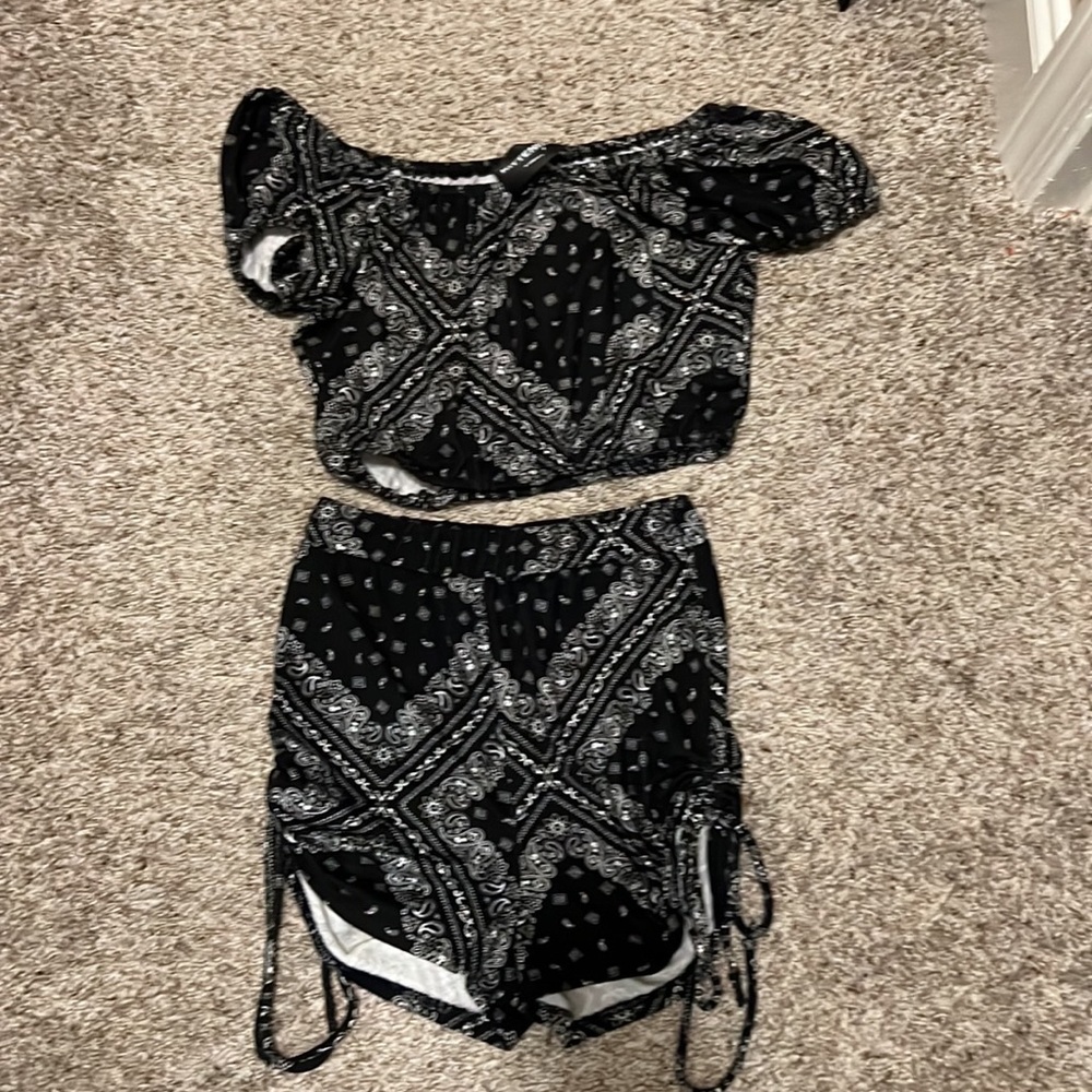 Kittenish crop top and short outfit